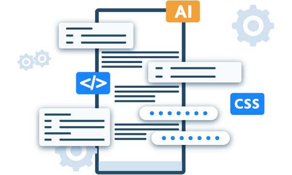 Vector illustration of a latop with various floating windows and widgets for Mobile App Development